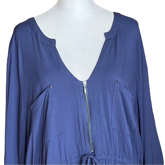 Torrid Womens Navy Blue Long Sleeved Blouse Tunic Zip and waist Detail sz 3 - Picture 3 of 11